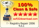 ! - Registry Repair 2006 4.0.1 Clean & Safe award